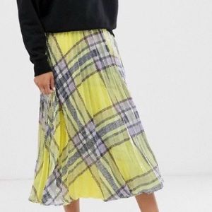ASOS NWT Plaid Sequin Pleated MIDI Yellow Skirt